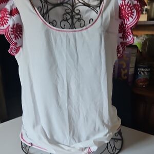 Elegant White and Red Women's Ruffle Sleeve Tank Top